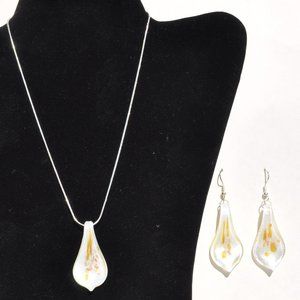 focal lampwork glass set earrings pendant & 925 necklace white gold yellow (2156